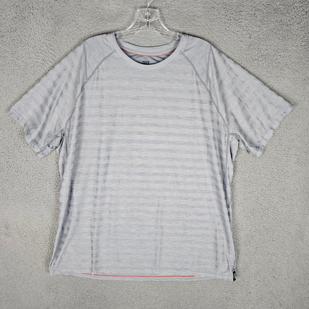 Saxx T-Shirt Mens XXL Gray DropTemp Cooling Mesh Performance Raglan Stripe